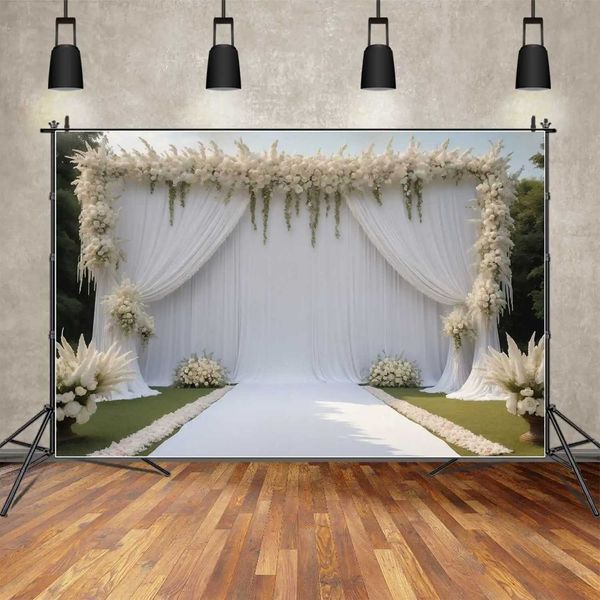Background Material Wedding Party Photography Background Outdoor Lawn White Curtain Fabric Draping Photo Backdrop Drapes Flower Photocall