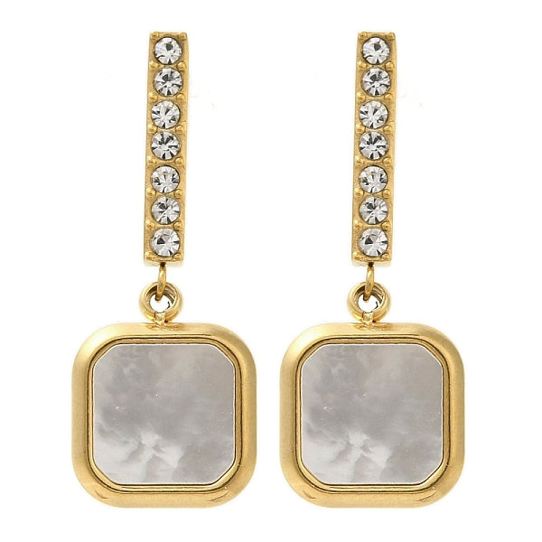 Boucles d'oreilles à tige en acier inoxydable 304 avec placage ionique (IP) et incrustations de strass et de perles de coquillage naturel...