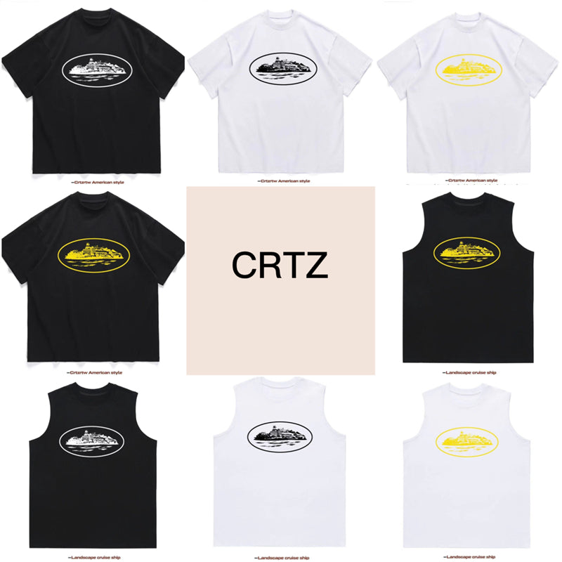 Corteiz CRTZ Men&#039;s T-shirts Short Sleeves Tank Top Black White Size S-XL Fashion Clothing With Dust Opp Bag