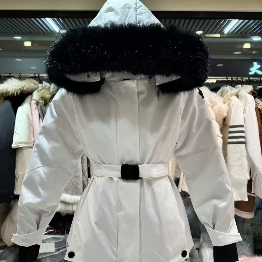 Down Coats Ski Down Jackets Ski Suit Parkas Fur Collar Windproof Thickening Winter Warm Padded Jacket Hooded Waist In White Duck Down