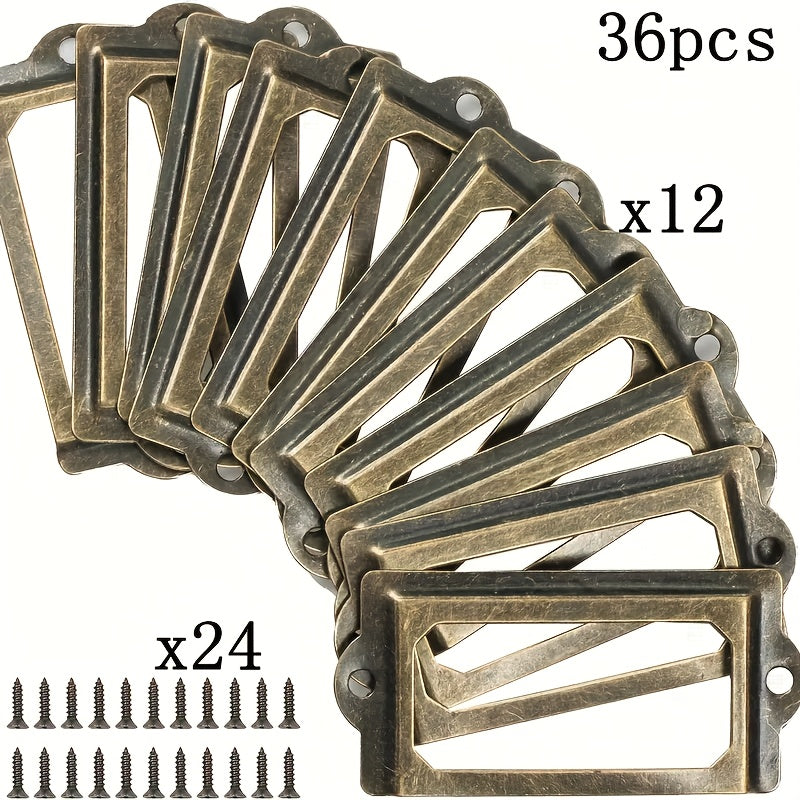 TEMU 36-pack Vintage Antique Brass Label Holders For Drawer Cabinet Frames With Screws, Iron Office Tags For Furniture Box Cupboard