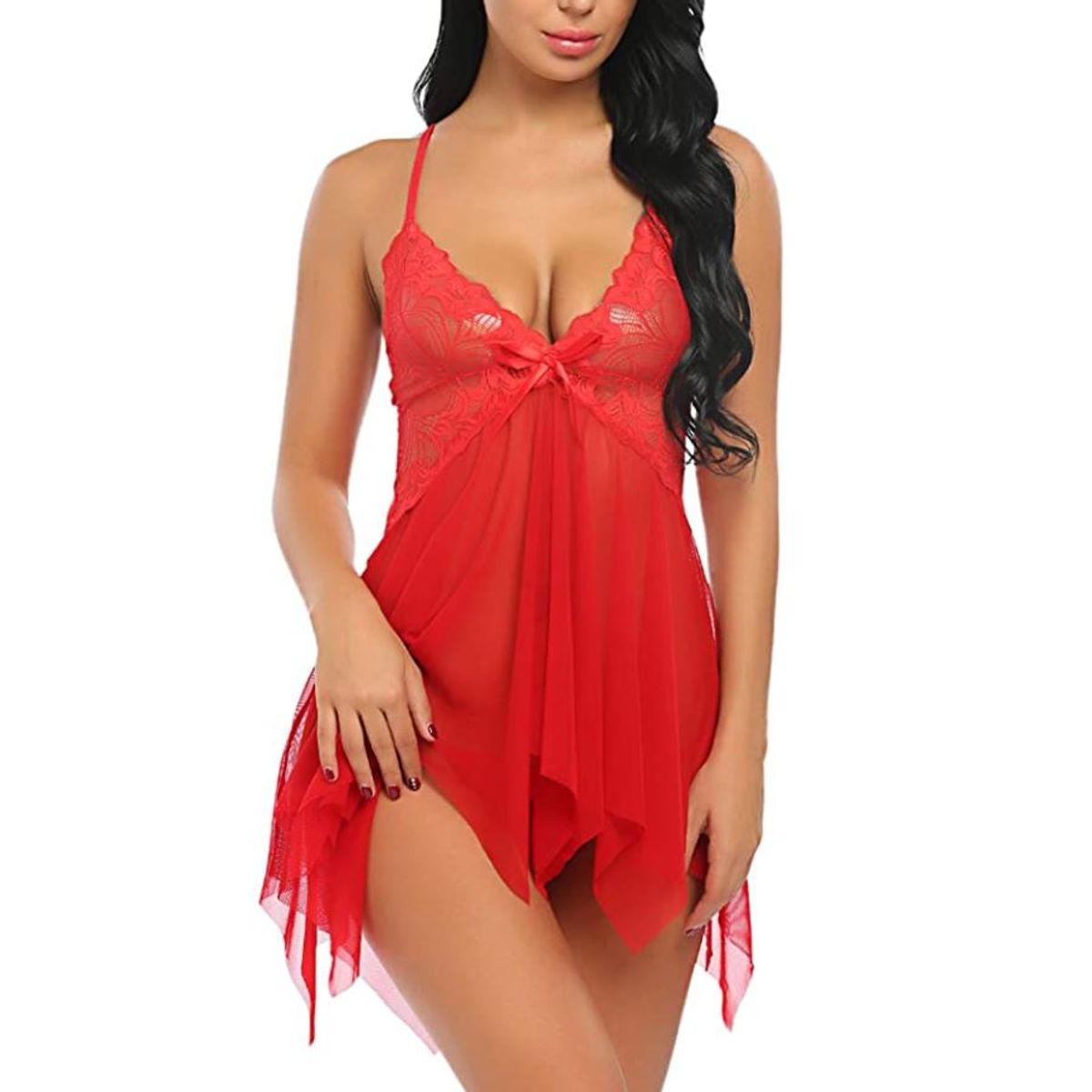 Women's Lace Babydoll Lingerie Sleepwear - Red - Medium