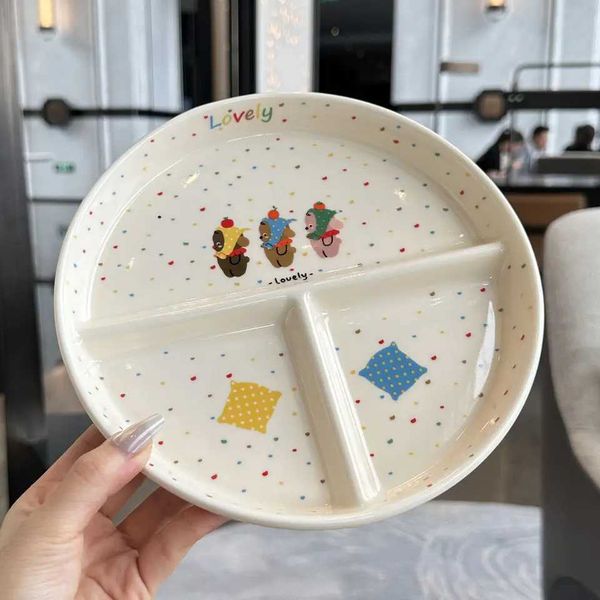 Korean Fairy T Style Ceramic Plate Cpartmented Reduced-fat Plate Household Ceramic Tableware Childrens Dinner Plate Y250208