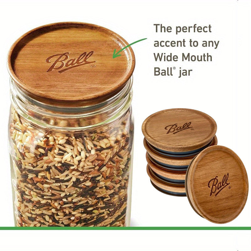 TEMU 5 Ball Acacia Wood Lids For Storage Containers - Airtight Silicone Seal, Stackable, Bpa-free, Rustic Wood Grain Design - Pantry And Kitchen