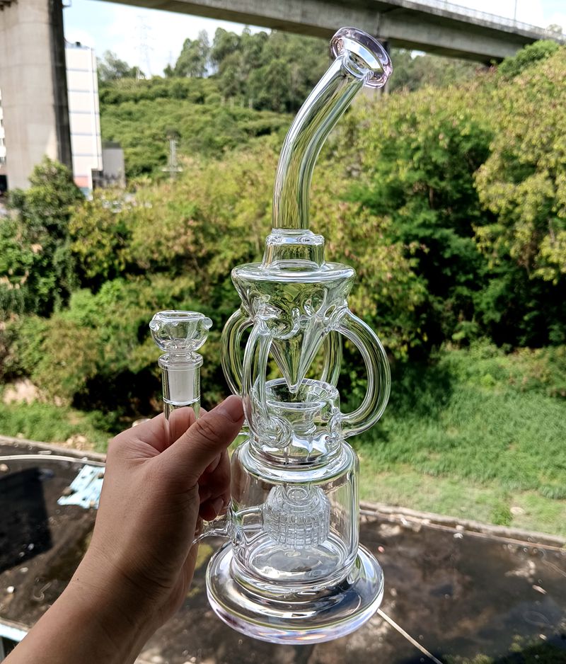 14 inch Clear Glass Water Pipe Recycler Bong Hookahs Female 14mm Oil Dab Rigs with Tire Perc Bowl Accessories