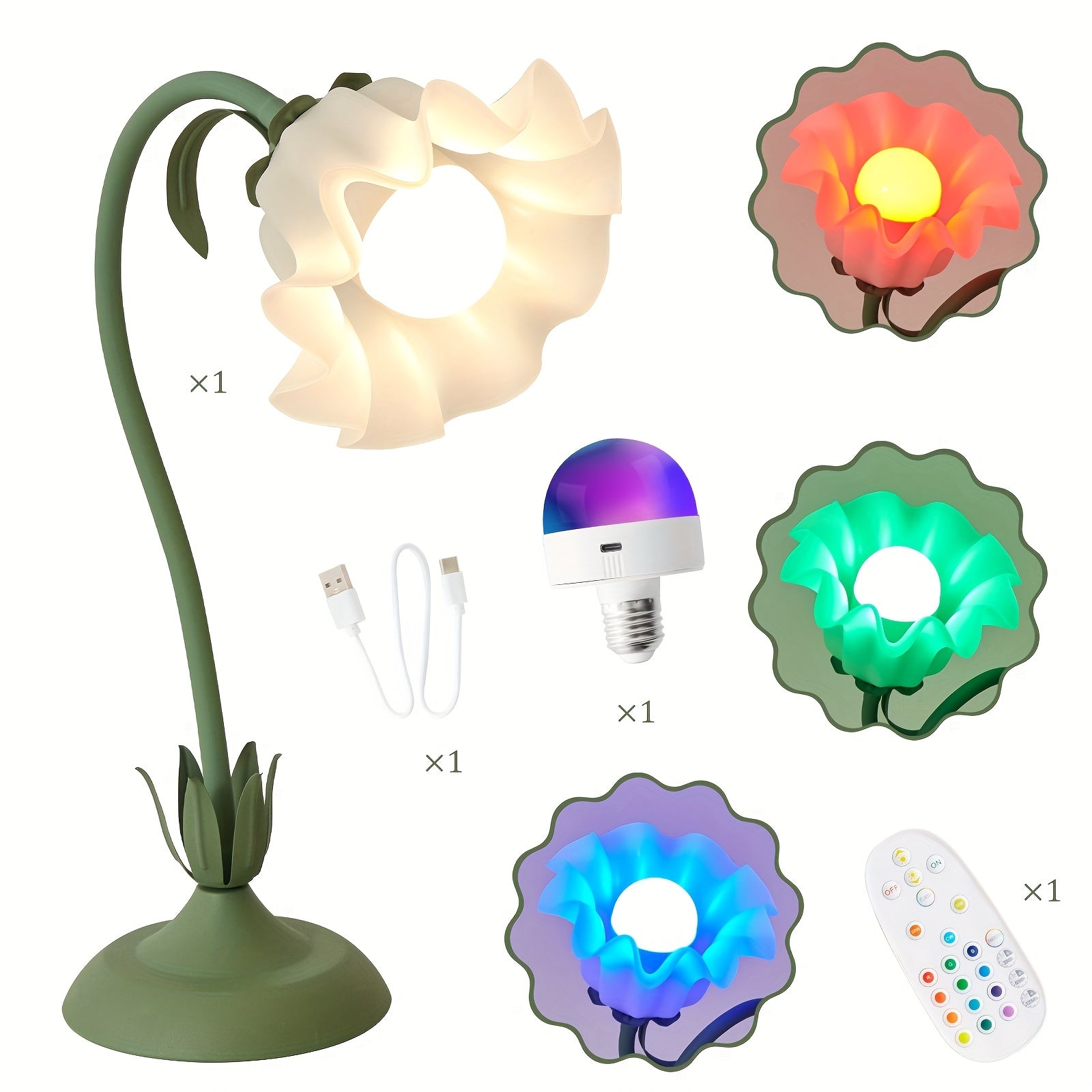 TEMU Flower Shape Rgb Table Lamp Remote Control, Rechargeable, Adjustable Design For Bedroom, Living Room, Desk, Mood Lighting