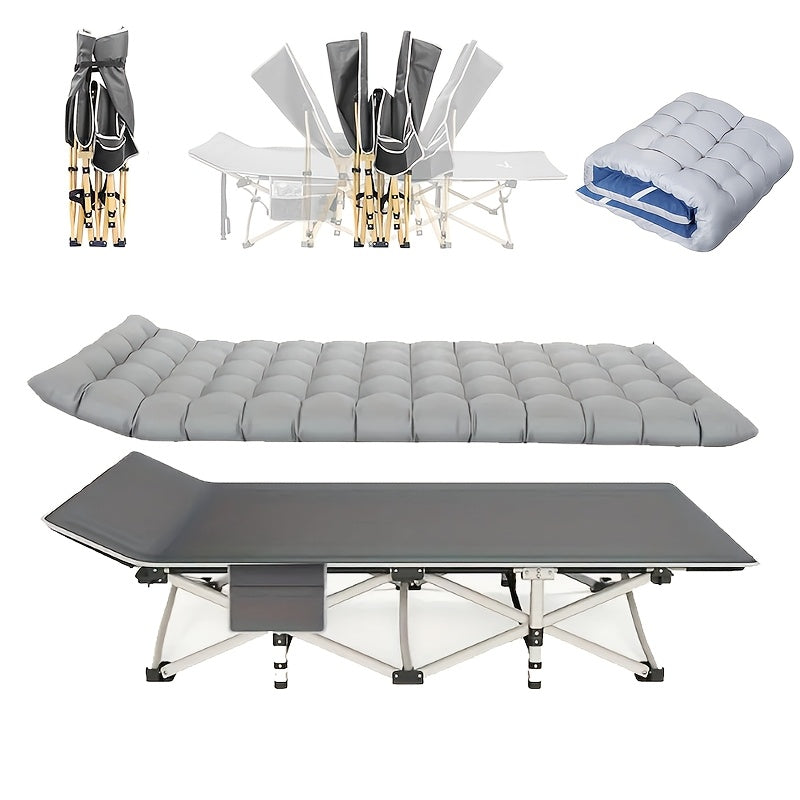 TEMU 1 Piece Of 75 Inch Oversized Heavy-duty Foldable Outdoor Bed With Double-sided Mattress, Portable Camping Lounge Chair, Adjustable Height Legs,