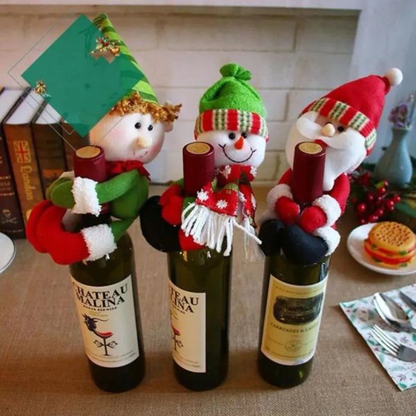New Red XMAS Wine Bottles Cover Bags Bottle Holder Party Decors Hug Santa Claus Snowman Dinner Table Decoration Home Christmas Wholesale G08