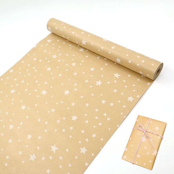 1 pc litter star wrapping Paper Roll Christmas Birthday gift paper Roll Brown Kraft Gift Wrapping Paper Roll for Birthday Xmas 241217