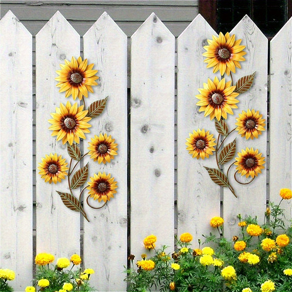 TEMU 2d Flat 2pcs Set Acrylic Sunflower Outdoor Wall Decoration, Colorful Silhouette Artwork Suitable For Fences And Garden Yard Decoration, Products