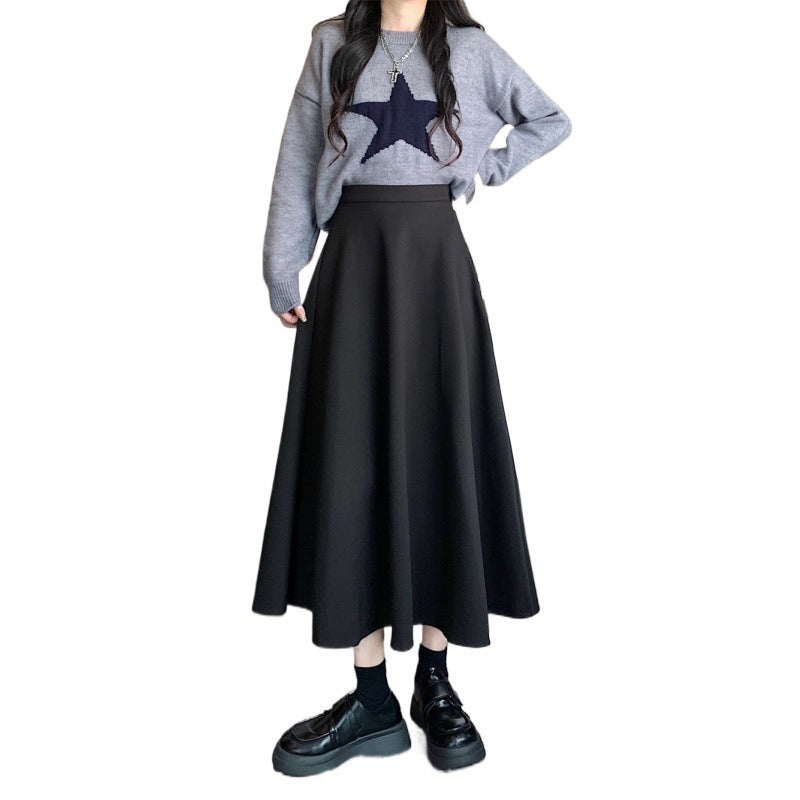 Large size fat high waist umbrella skirt woolen skirt women&#039;s slim all-match medium and long A-line big swing skirt