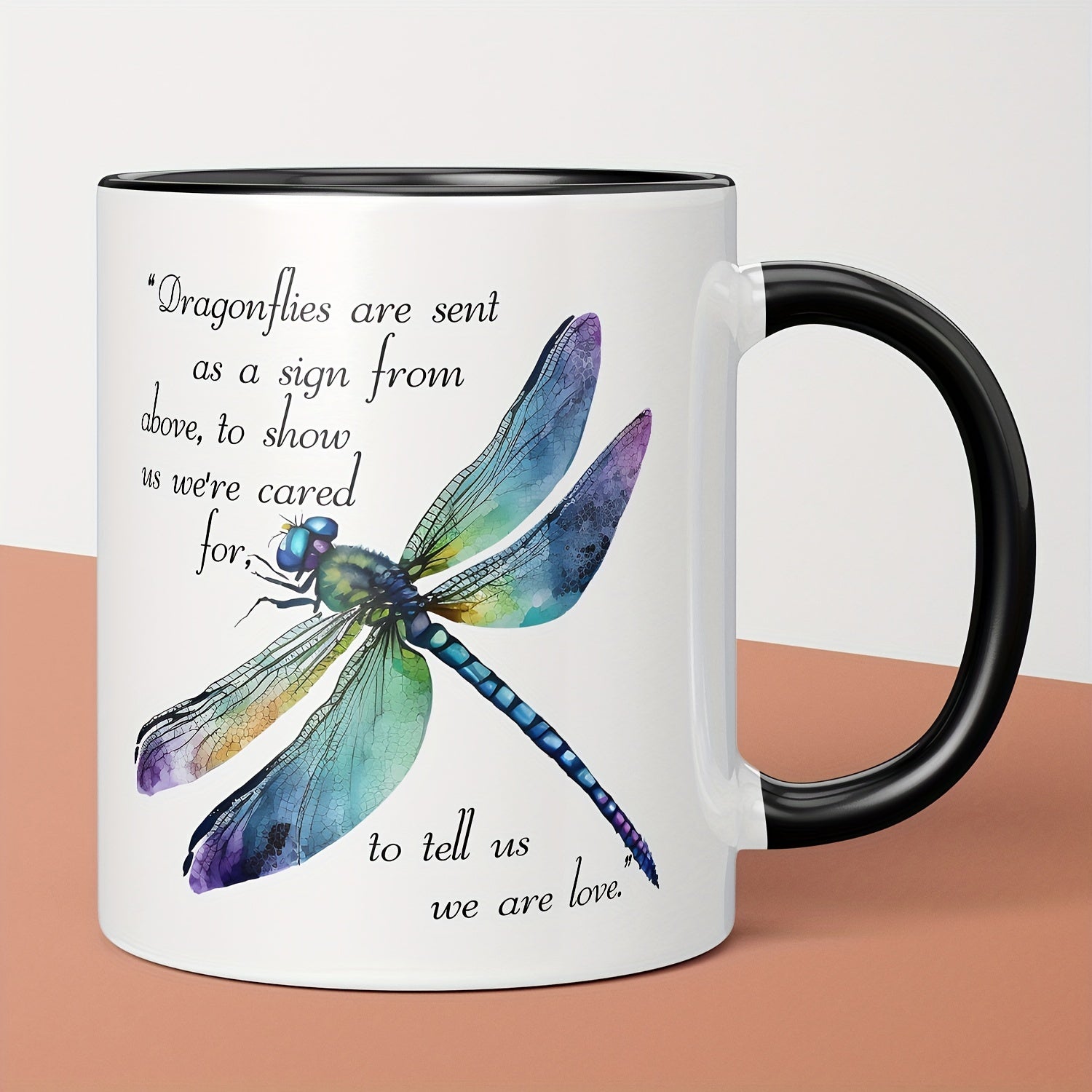 TEMU 1pc, 11oz, 330ml Dragonfly Ceramic Mug With Picture - Inspirational Quote, Watercolor Design, Coffee, Tea, Or Cold Drinks - Great Gift For ,