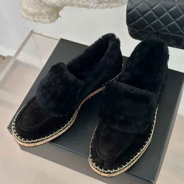 Designer shoes women shoes Top quality Suede fur loafers Wool casual slip on shoes fluffy furry slides Boat shoes Shearling Flat Dress shoes