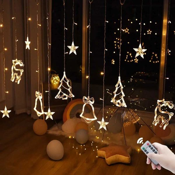 Christmas Decoration 2025 Festoon String Lights Fairy Garland Curtain Outdoor Indoor Decor For Holiday 2024 New Year DecorationLX241112