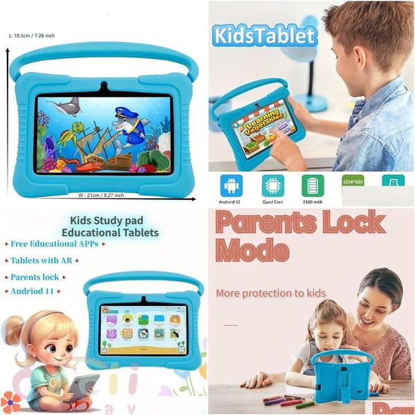 Tablet Pc Kids 7Inch Educational Larger Capacity And Battery 2Gb Ram32G Rom Safety Eye Protection Sn Dual Camera Games Parental Lock I Otitv