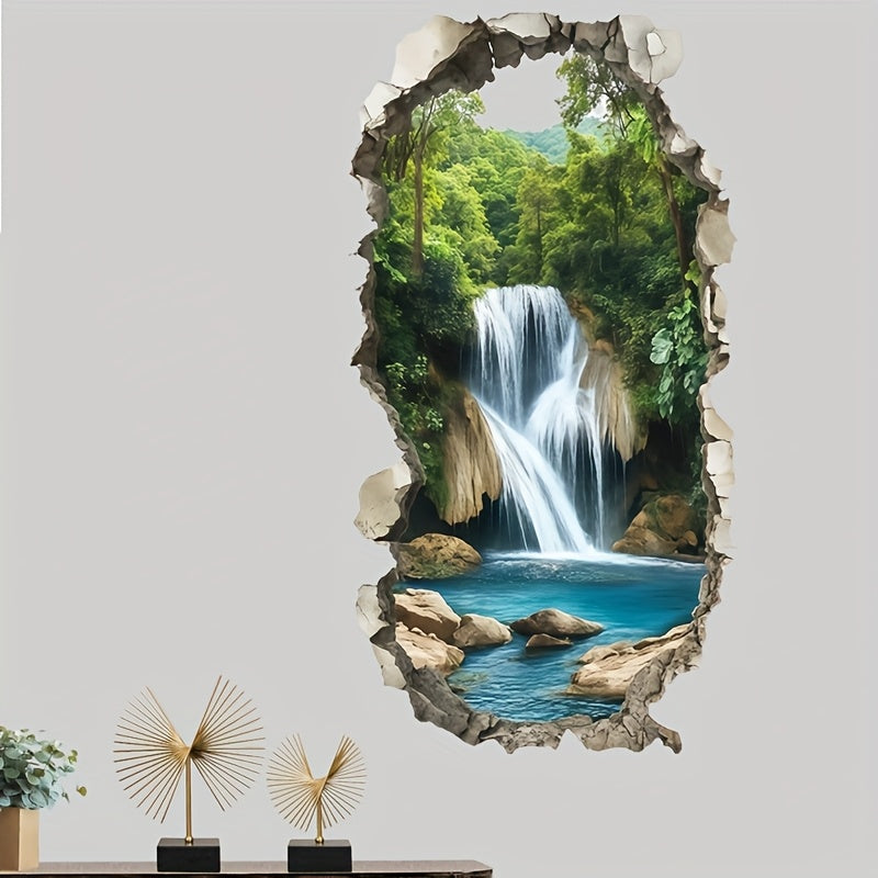 TEMU Waterfall Wall Stickers - Self-adhesive Pvc Vinyl Decals, Disposable Irregular Leaf With Finish For Walls, Contemporary Decor For Living Room,