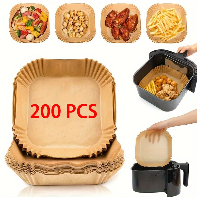 TEMU 100- 200pcs Disposable Air Fryer Paper Liner, Square Non Stick Baking Paper, Suitable For Deep Frying, Baking, Cooking, Baking, And Microwave