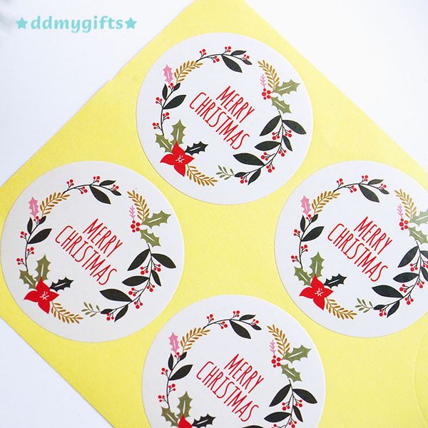 ddmygifts 6-pack price new Merry Christmas white wreath stickers, cookie box decorative stickers A