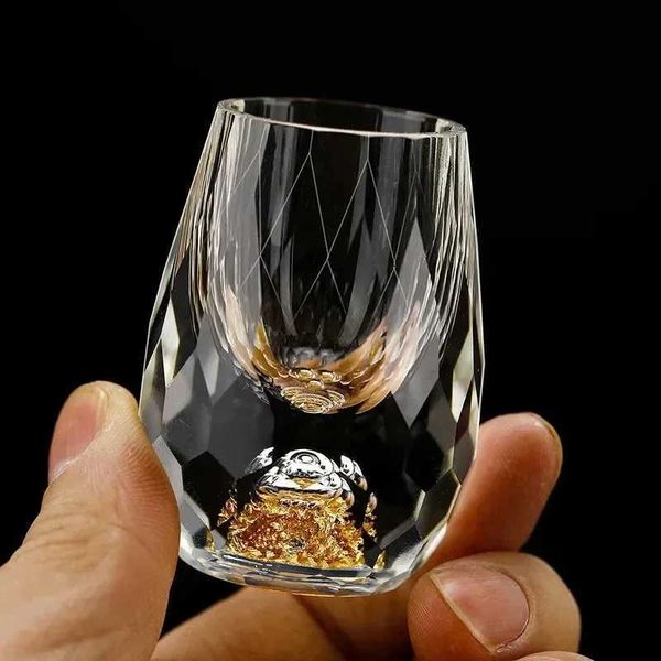 Creative Crystal Shot Glass 15ML Mini Whisky Liquor Cups Double Bottom Gold Foil Cup for Tequila Liqueurs Party Collection Gift Y250122