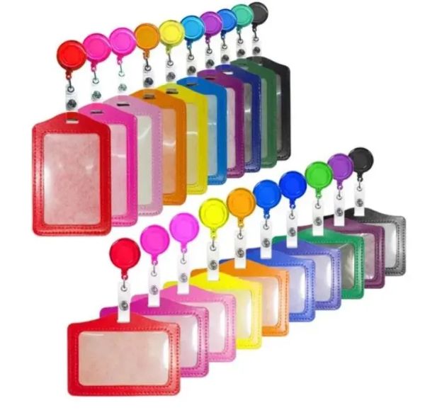 Wholesale With Retractable Reel, PU Leather Business ID Badge Holders Key Ring Card Holder Case For Nurse Doctor Student Teacher Office Part
