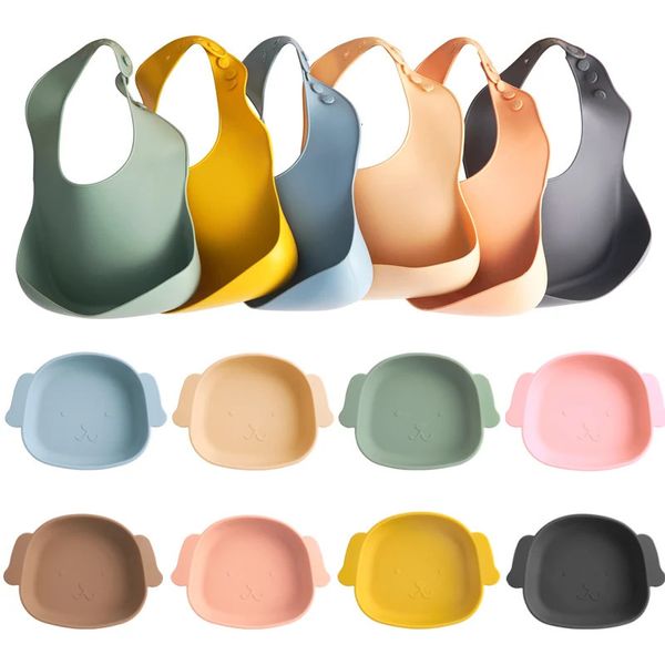 Baby Tableware Set Baby Bib Kids Silicone Plate Cartoon Animal Plate BPA Free Childrens Tableware Food Safe Approve Silicone 250103