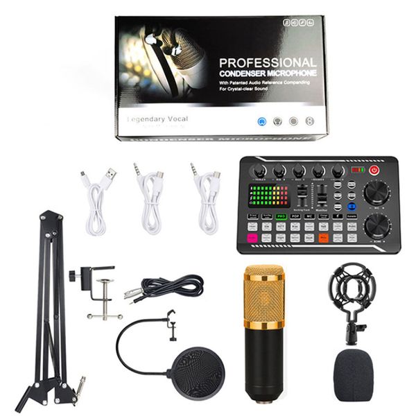 BM 800 Microphone Kit 16 Sound Effects Audio Recording Sound Card Mixer Audio Mixing Console Amplifier for DJ Music Studio Party