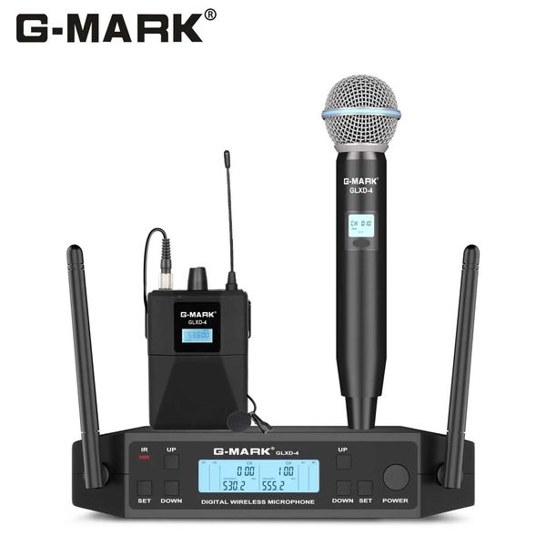Microphones Wireless Lavalier microphone GMARK GLXD4 UHF professional headband microphone with adjustable back frequency of 50M used for par