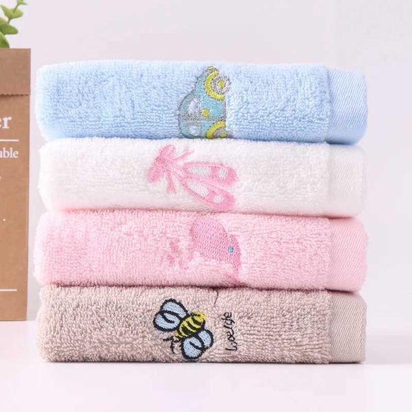 A piece Childrens towel cotton cartoon solid color square towel soft absorbent saliva towel for infants and toddlers Y240819