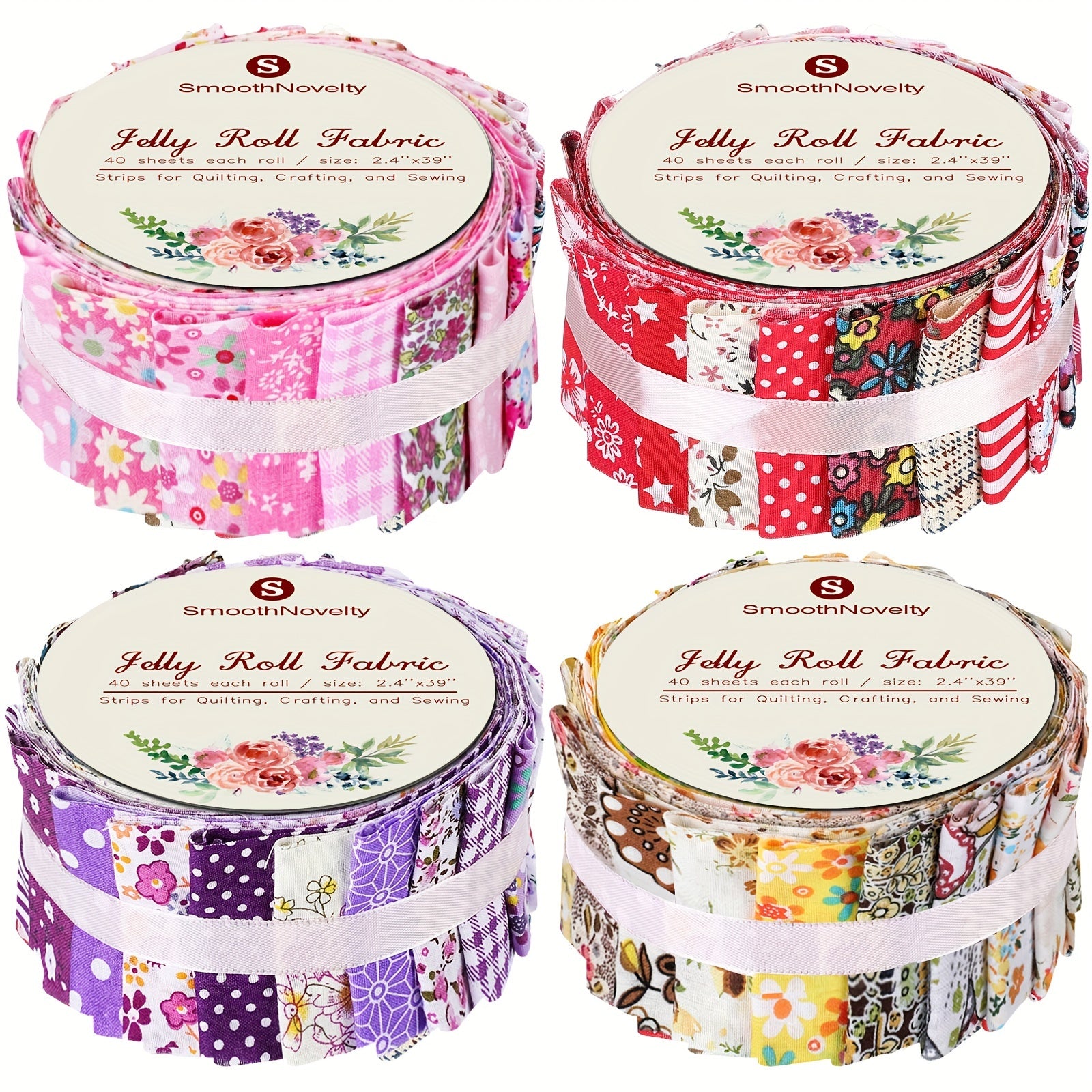 TEMU 160 Pcs 4 Roll Fabric Strips Assorted Quilting Fabric For Quilting Crafting And Sewing Rolled Cotton For Crafts Blanket Rug Upholstery And Purse