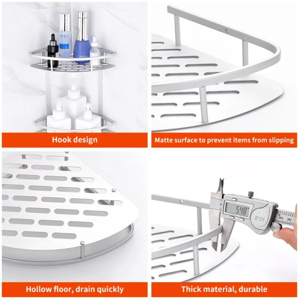 Triangle Shower Storage Rack Black Corner Shelves Wall Mounted Aluminum Shampoo Holder No Drill Kitchen Bathroom Shelf Organizer