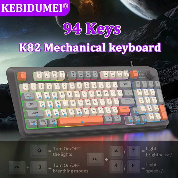 K82 Mechanical Keyboard USB Wired Keyboard 94 Key Rainbow LED Light Gaming Keyboard With volume adjustment for PC Desktop LaptopM240715