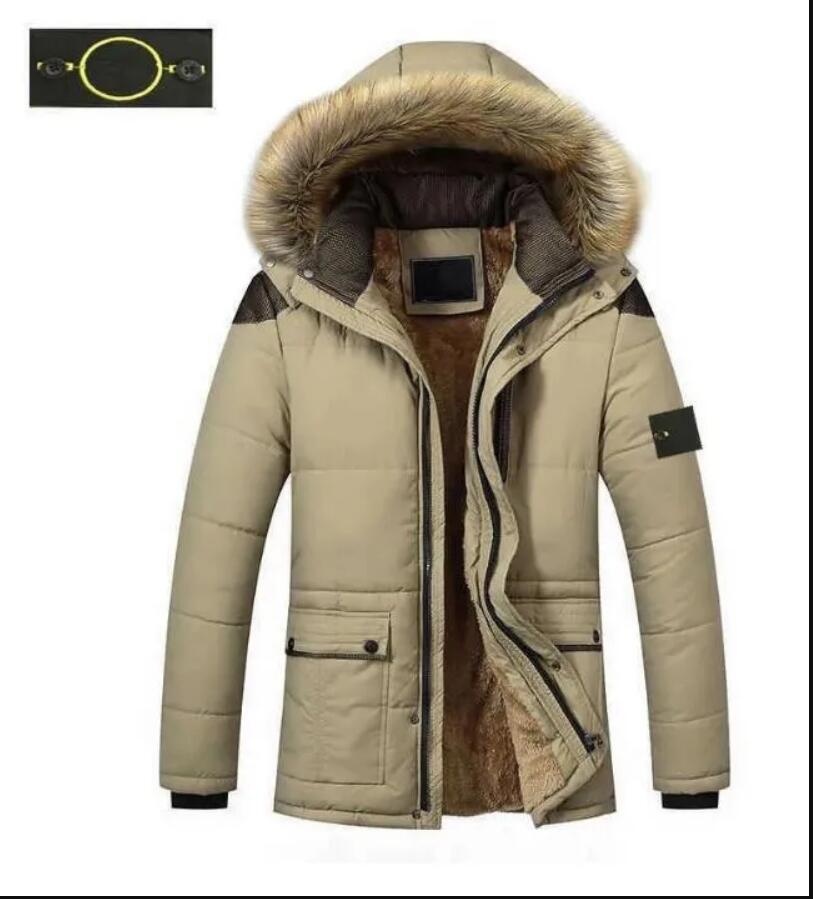 stone jacket island plus size coat Men&#039;s brand designer down winter thickening outdoor windproof warm large fur collar long cp jackets 05