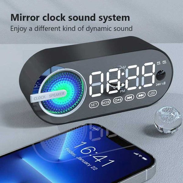 #USB Charging Ra Al Clock RGB Portable Speaker FM Large Display Mute Mirror Digital Bedro Ro Off Decktop Z241029