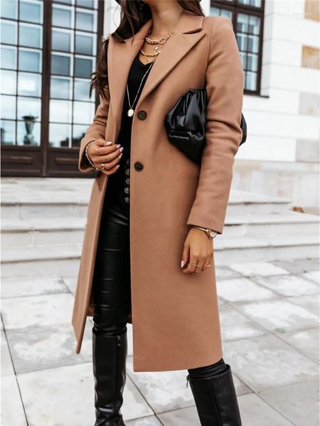 Women&#039;s Wool Midi Long Coats And Jackets Women Winter Blends Peacoat Warm Outerwear Single Breasted Solid Overcoat Casual Trench Coat