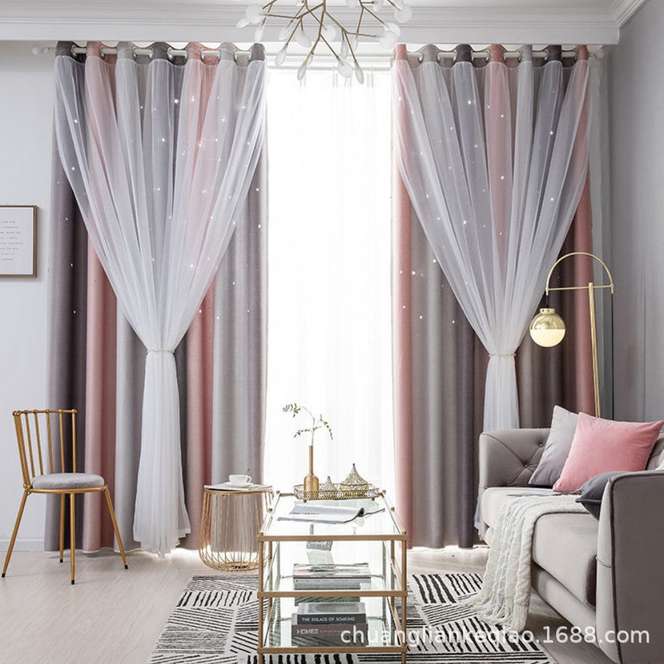 YL-31514 Morandi gradient stripes foreign trade cross-border double-layer integrated blackout gauze curtain finished product wholesale