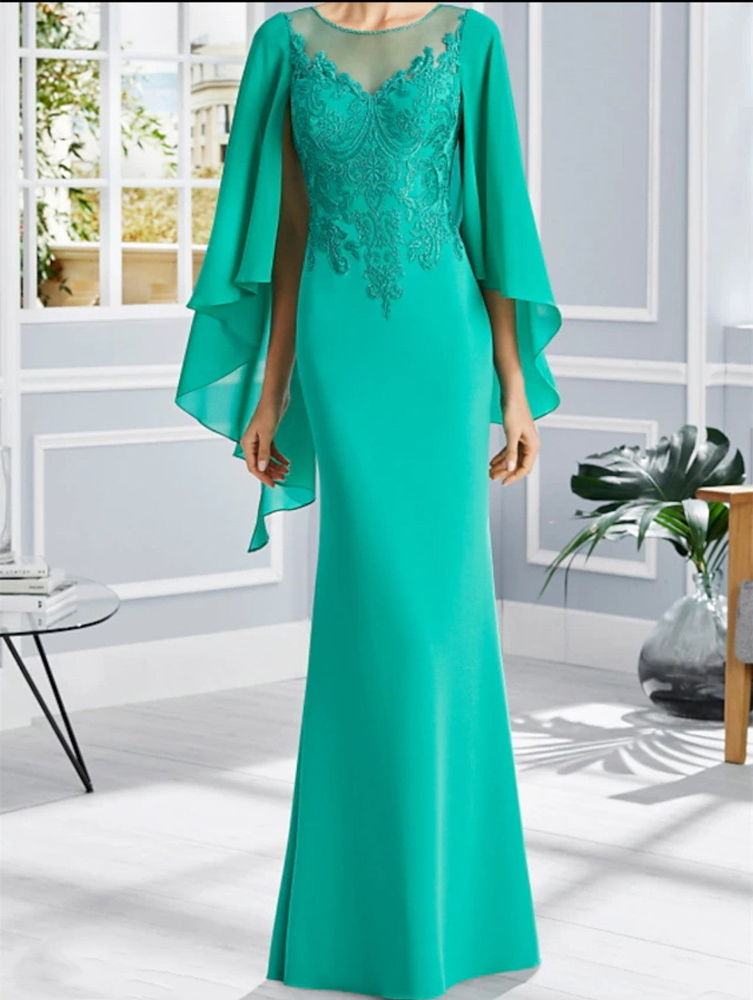 Elegant Long Crepe Green Shear Mother of the Bride Dress Chiffon Floor Length Formal Party Gown Pleats La madre del vestido de novia Women Dresses W