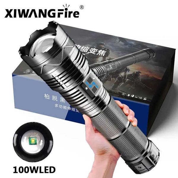 XIWANGFIRE High Power LED Flashlight Super Bright Spotlight Rechargeable Zoomable Emergency Outdoor Tactical Torch Power Display Y240902