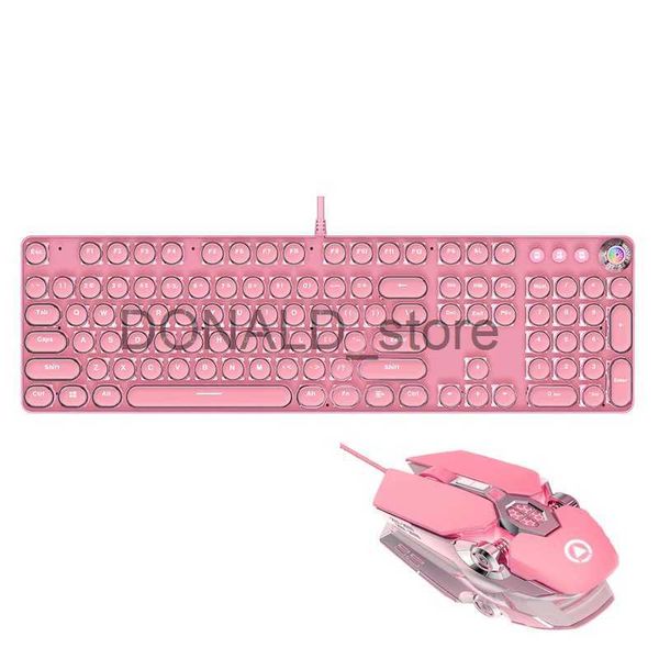 Keyboards 2 in 1 Girly Kawaii Keyboard Mouse Sets 104 Keys Mechanical Gaming Keyboard with Green Shaft Wired USB 3200DPI Mice Pink Combos J2