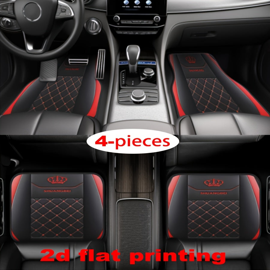 TEMU 4pcs Elegant Pattern Car Floor Mats - Non-slip, Easy-clean Polyester Floor Mats For All Vehicle Types, Universal Fit, Car Interior Accessories |