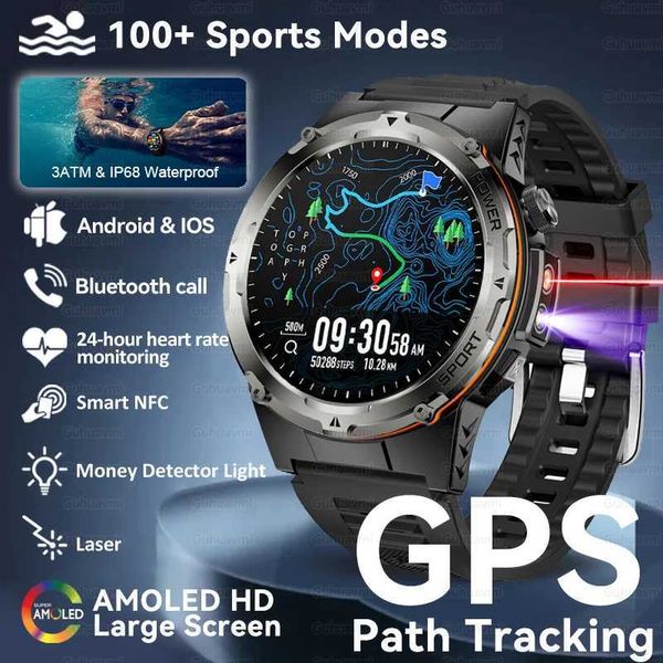 High Quality For NFC New Military Smart Watch IP68 Outdoor Sports Watch Fitness Tracker Health Monitor BT Call 365nm UV+Infrared Bracelet O2
