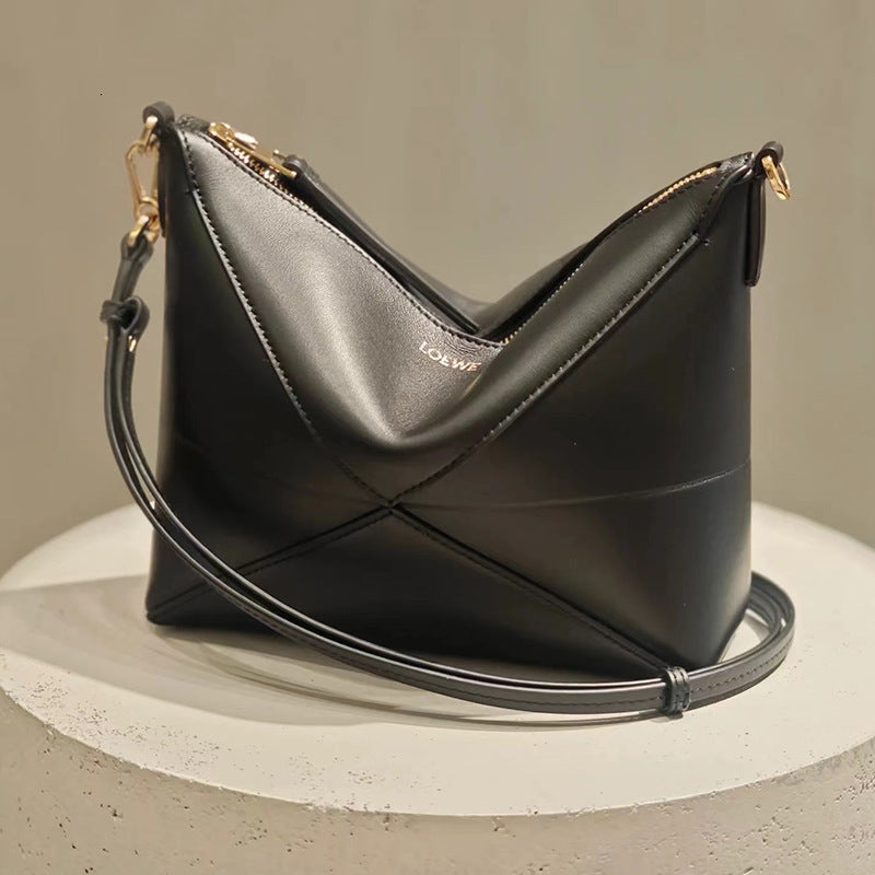 Cowhide Puzzle Pouch Mahjong Hammock Hobo Hanging Bed Underarm Gate Folding Geometry Bag Female 2025