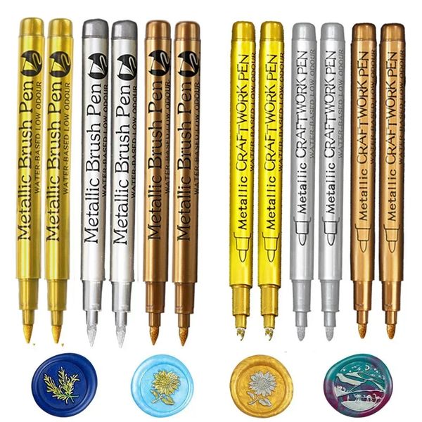 6Pcs Brush Metallic Paint Marker Pens Gold Silver Color Permanent Art For Manga Crafts Scrapbooking Stationery Supplies 250102