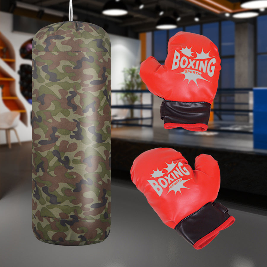Camo Punching Bag for Kids with Boxing Gloves, Boys Army Style Freestanding Boxing Bag Toy, Adjustable Height Indoor Outdoor Sport Toys Gift for Boy