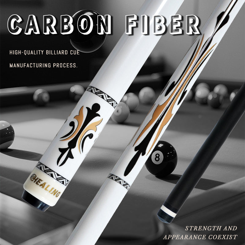 OKHEALING 1-2 Split Pool Cue Carbon Fiber Billiard Cue Stick 12mm Tip Radial Pin - 8 Teeth Joint Total Length 1474mm-58inch Weight 19Oz Billiard Sti