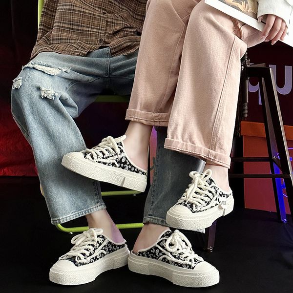 2024 new niche design canvas shoes men and women casual skateboarding shoes couple models tide shoes live tide shoes half slippers 232