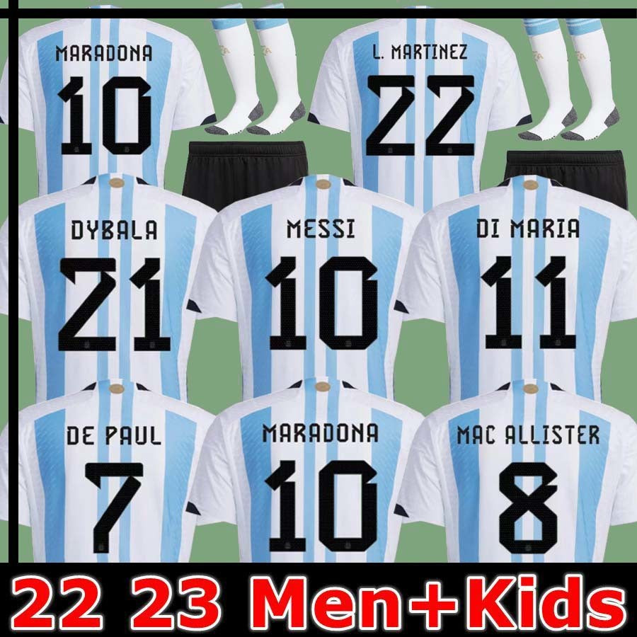 Player Fans Argentina Soccer Jersey Finalissima Special 2022 2023 DYBALA LO CELSO MARADONA Men and Kids kit 22 23 DI MARIA Football Shirts