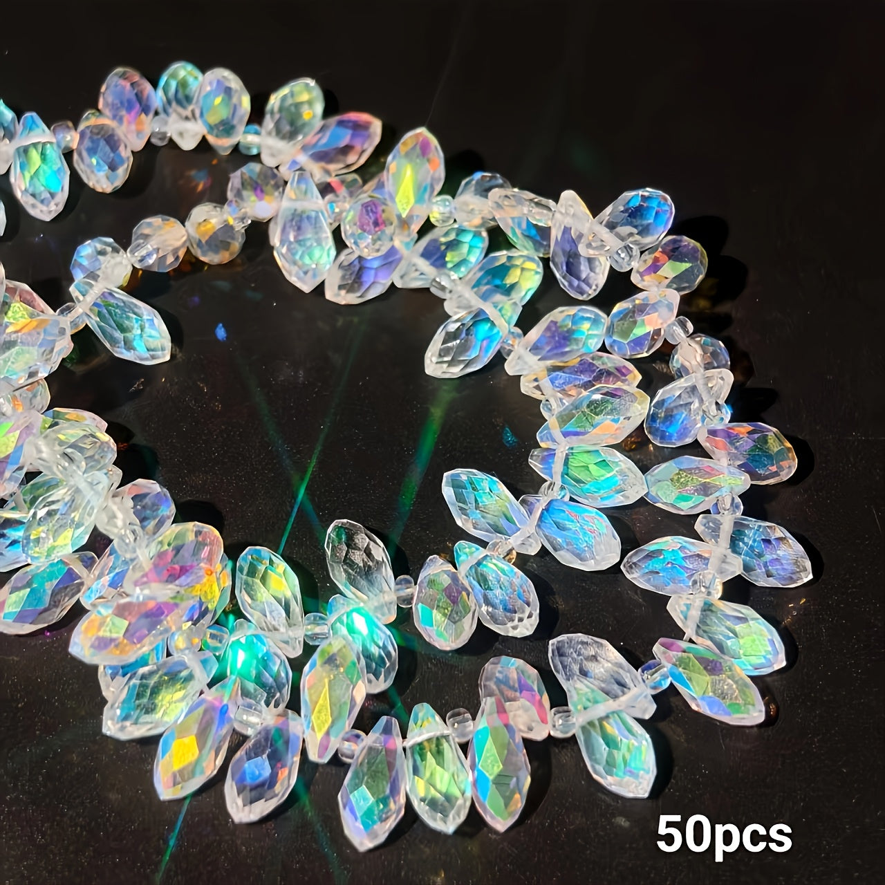 TEMU 50pcs 6x12mm Ab Rainbow Teardrop Glass Beads, Glass Charms For Making - Ideal For Bracelets, Necklaces, Earrings, And Fashion Decorations,