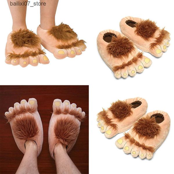 Slippers Fashion Furry Adventure Slippers Harm Big Hairy Unisex Savage Monster Plush Home Shoes Indoor Sapatos L240910