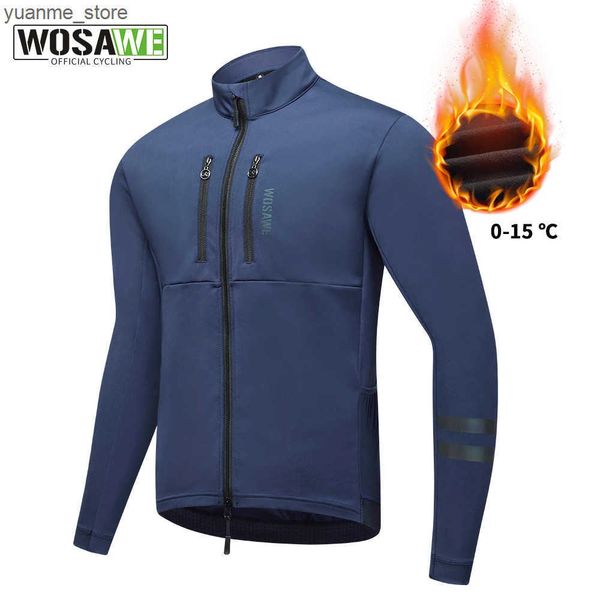 Cycling Jackets WOSAWE Men Cycling Jacket Winter Coats Thermal Fleece Windproof Bicycle Clothing Motorcycle Jackets with 2 way YKK Zipper J2