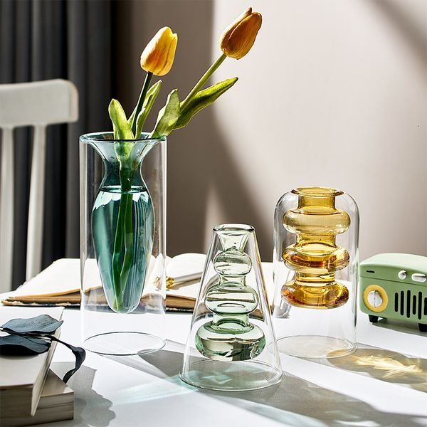 Vases Nordic Home Decor Glass Vase Living Room Decoration Flower Transparent Decorations Decorative Glasses Gifts 230701